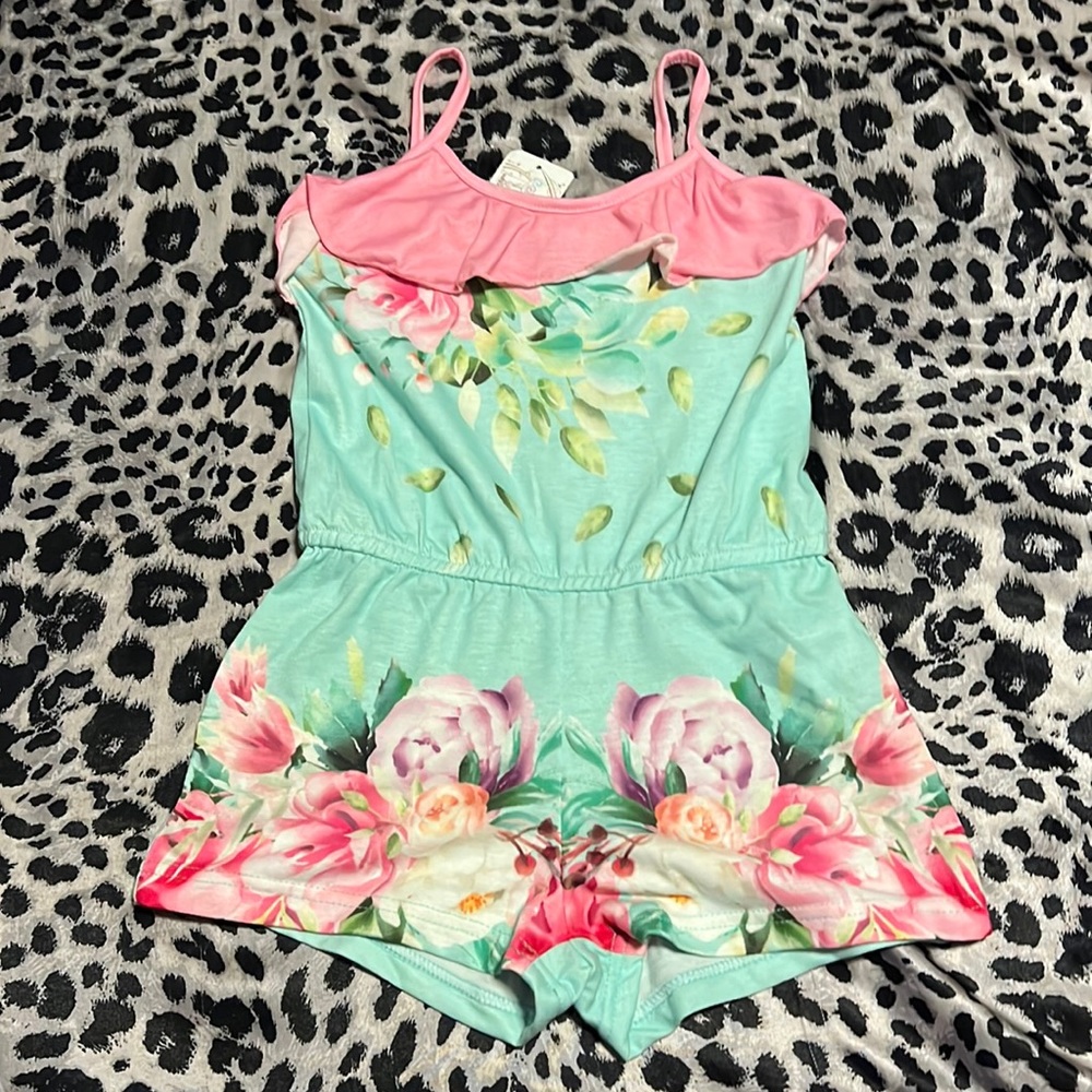 🆑FINAL PRICE‼️ Girls size 3T blue and pink with floral print romper